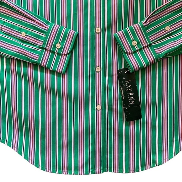 Lauren Ralph Lauren NWT 100% Cotton Woman’s Button Down Vertical Striped Shirt - Picture 7 of 13